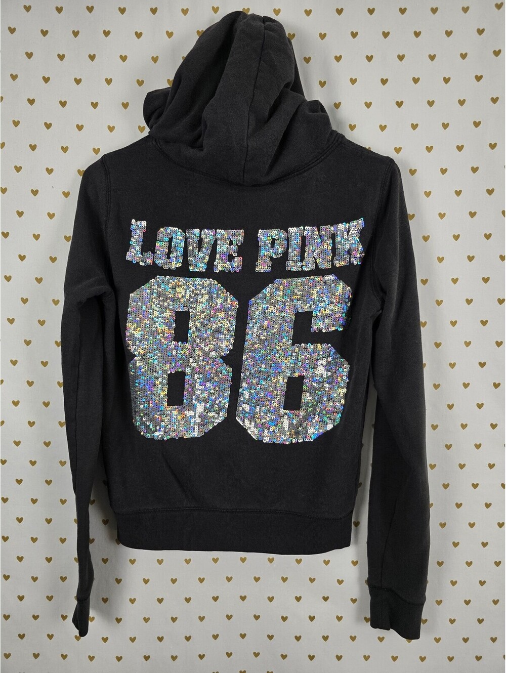 Victoria’s Secret PINK MEGA BLING Hoodie XS LOVE PINK 86 Sequin Full Zip Y2K